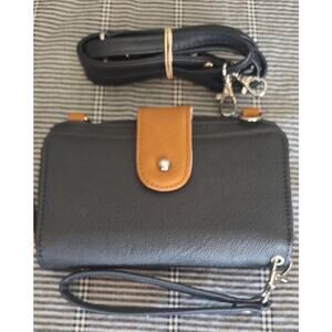 Roma Leathers Mini Cell Phone Purse/Wallet- Premium Embossed Leather- Black